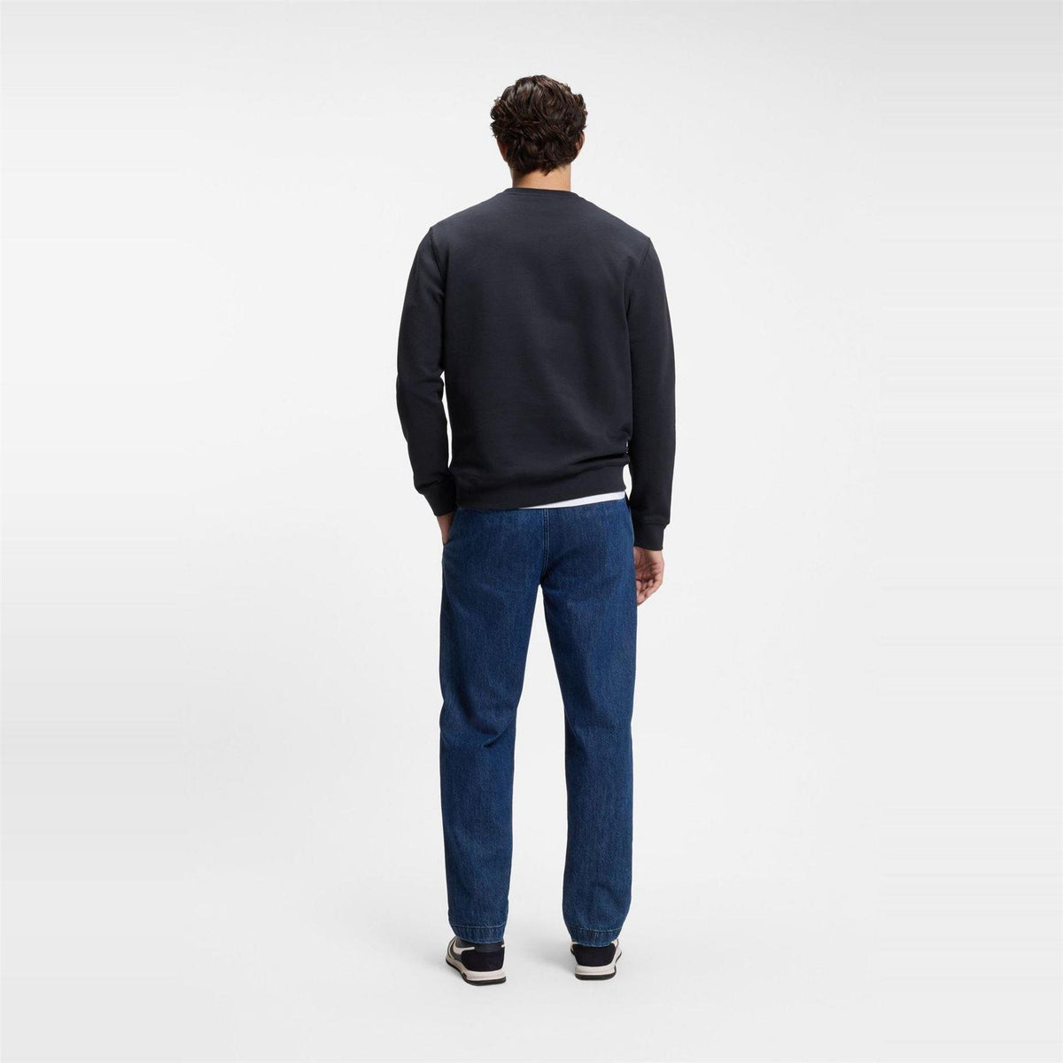 Dark Blue - Side - Boss Mens Westart Premium Cotton Crew Neck Sweatshirt