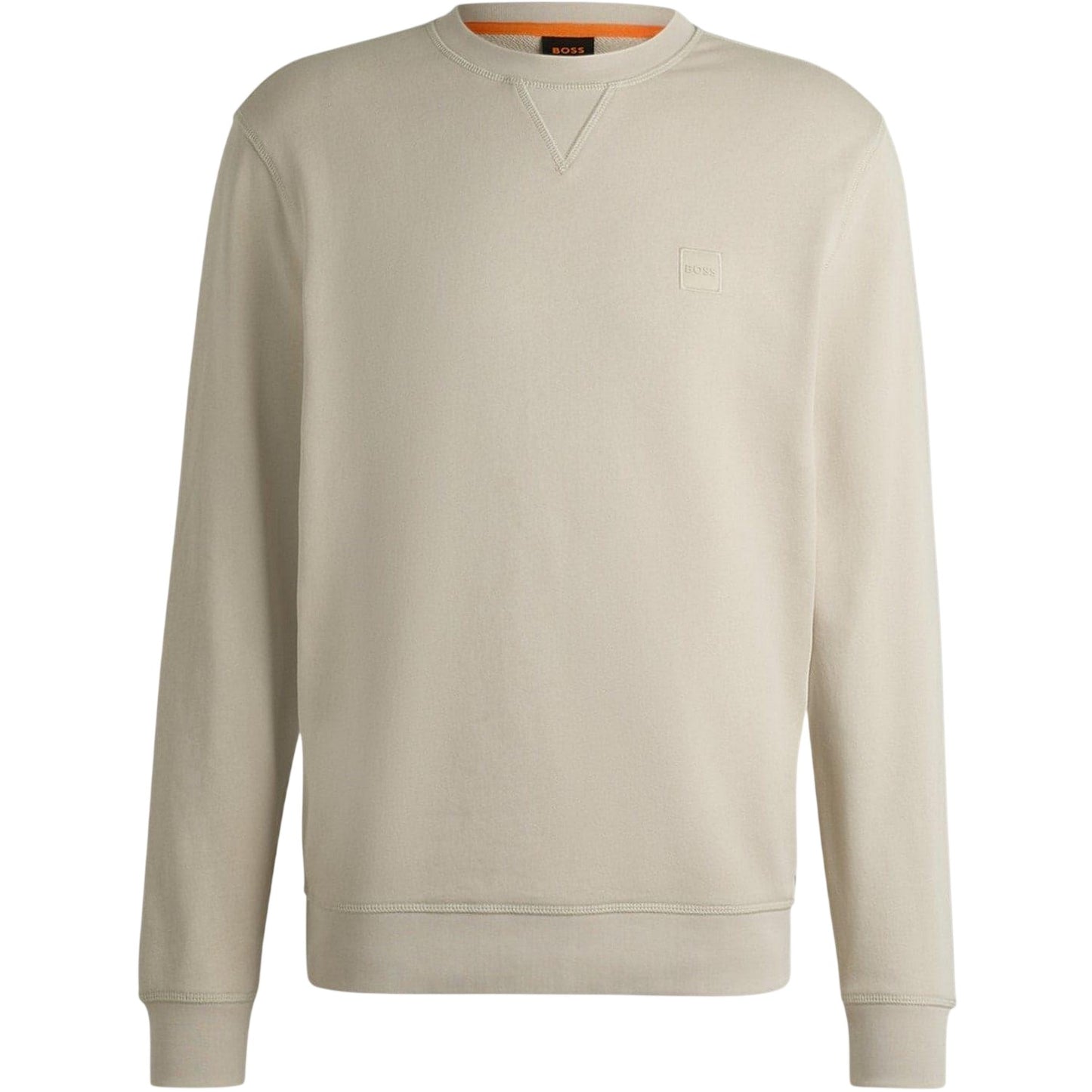 Light Beige - Front - Boss Mens Westart Premium Cotton Crew Neck Sweatshirt