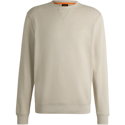 Light Beige - Front - Boss Mens Westart Premium Cotton Crew Neck Sweatshirt