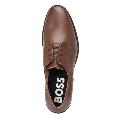 Brown - Side - Boss Mens Colby Leather Derby Shoes