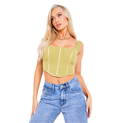 Khaki Green - Front - Missy Empire Womens-Ladies Corset Top