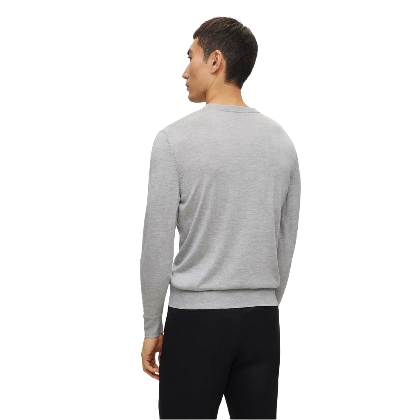 Silver - Back - Boss Mens Merino Wool Regular Jumper