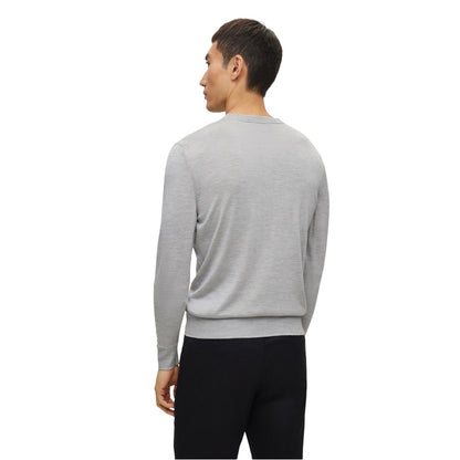 Silver - Back - Boss Mens Merino Wool Regular Jumper