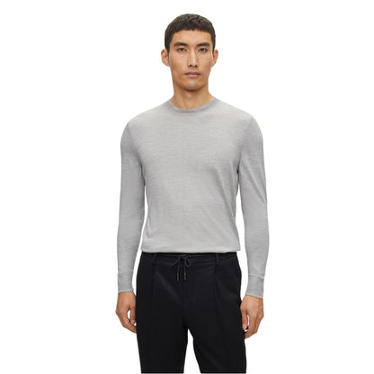 Silver - Side - Boss Mens Merino Wool Regular Jumper