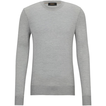 Silver - Front - Boss Mens Merino Wool Regular Jumper