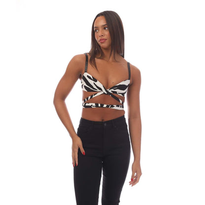 White-Black - Side - Off White Womens-Ladies Zebra Twisted Lace Up Bra