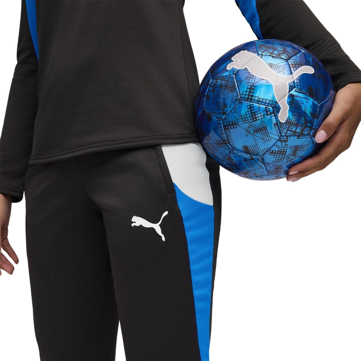 Black-Blue - Side - Puma Womens-Ladies Colour Block Tracksuit Bottoms