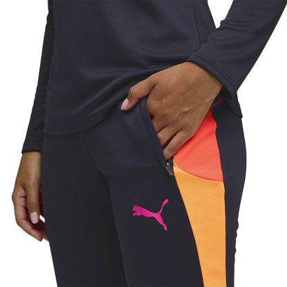 Navy-Orange - Side - Puma Womens-Ladies Colour Block Tracksuit Bottoms