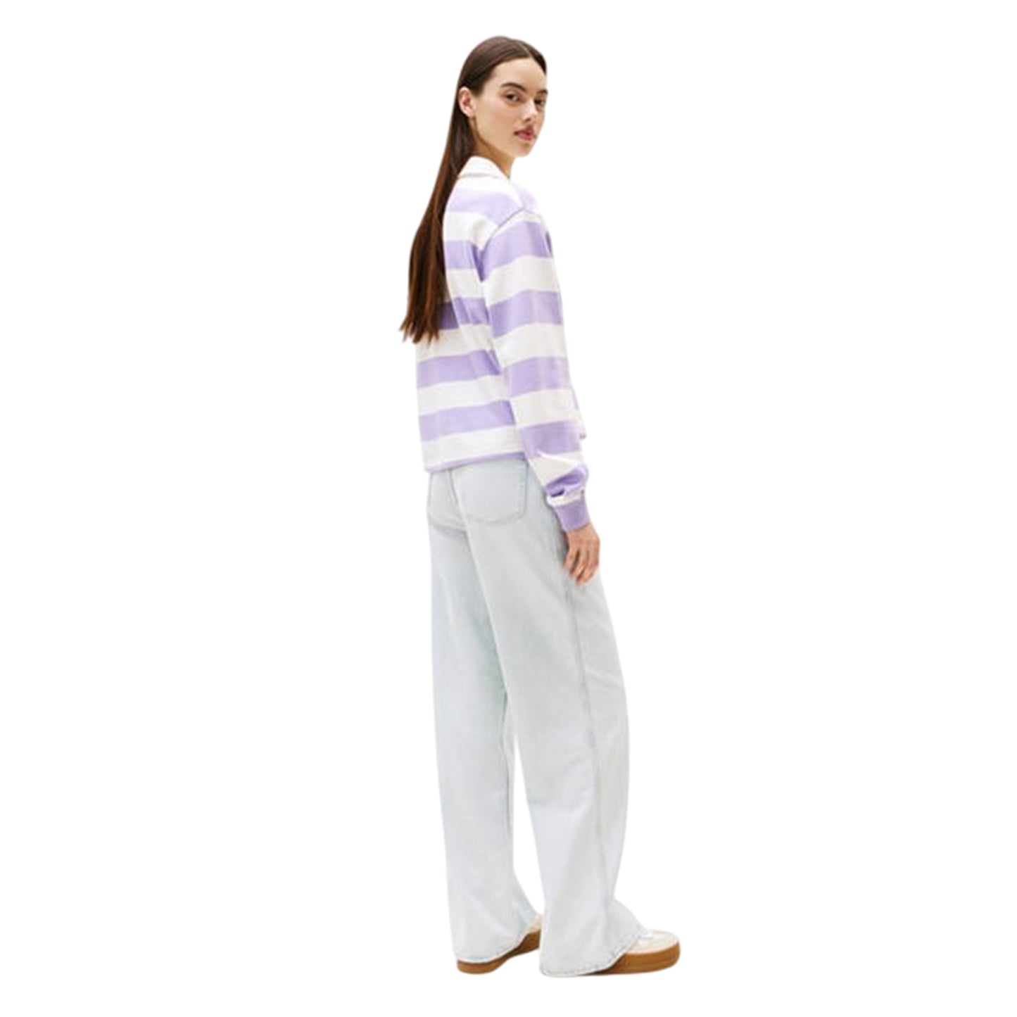 Amethyst Purple - Back - Tommy Jeans Womens-Ladies Striped Cropped Polo Shirt