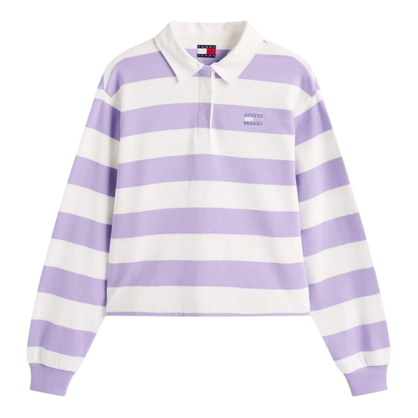 Amethyst Purple - Front - Tommy Jeans Womens-Ladies Striped Cropped Polo Shirt