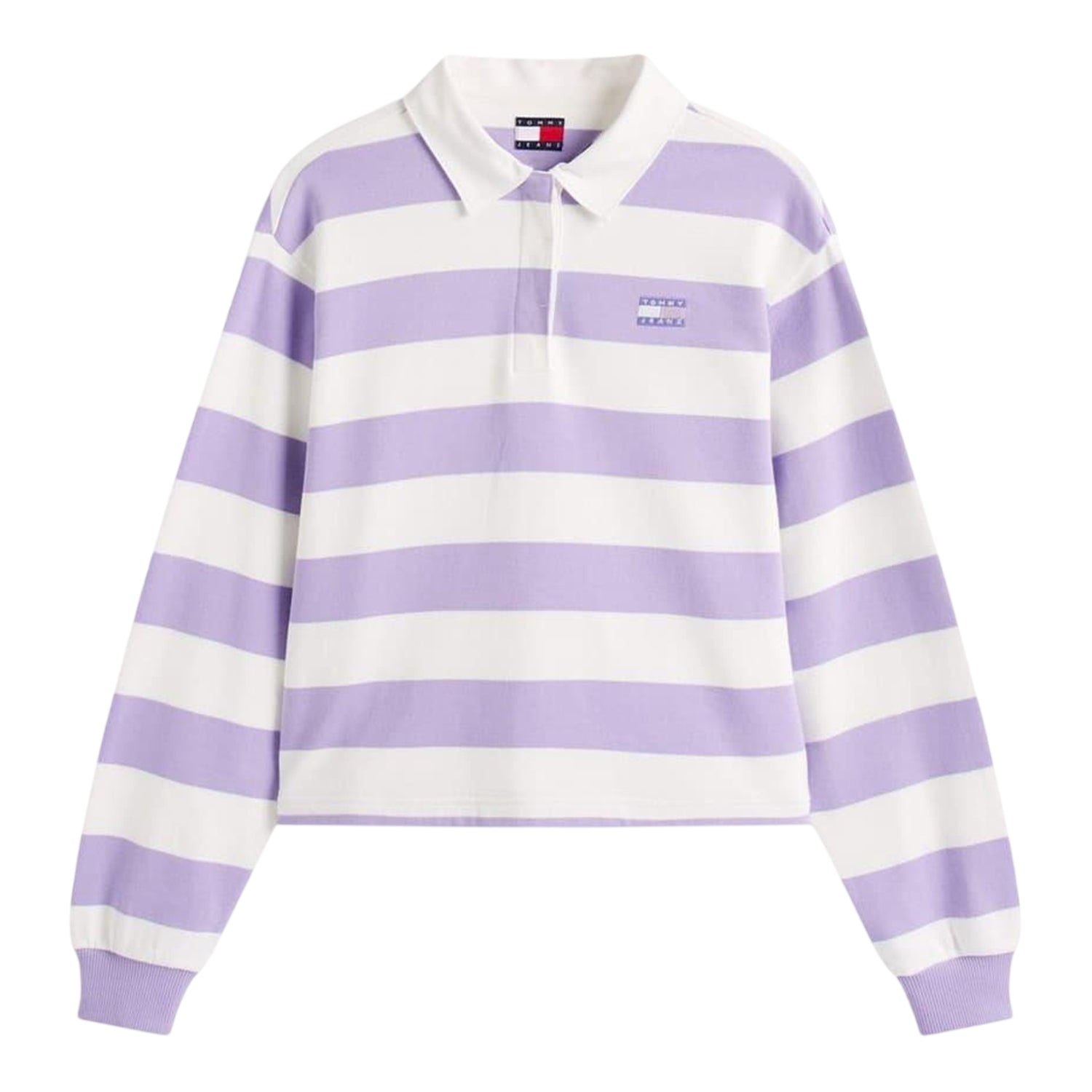 Amethyst Purple - Front - Tommy Jeans Womens-Ladies Striped Cropped Polo Shirt