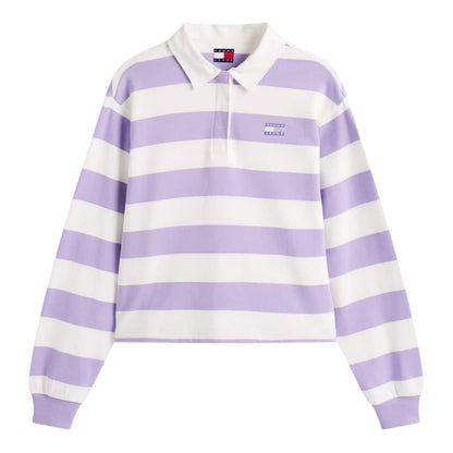 Amethyst Purple - Front - Tommy Jeans Womens-Ladies Striped Cropped Polo Shirt