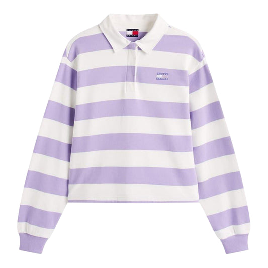 Amethyst Purple - Front - Tommy Jeans Womens-Ladies Striped Cropped Polo Shirt