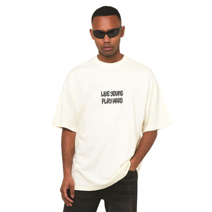 White - Side - LY Mens Punk Lettering Crew Neck Oversized T-Shirt