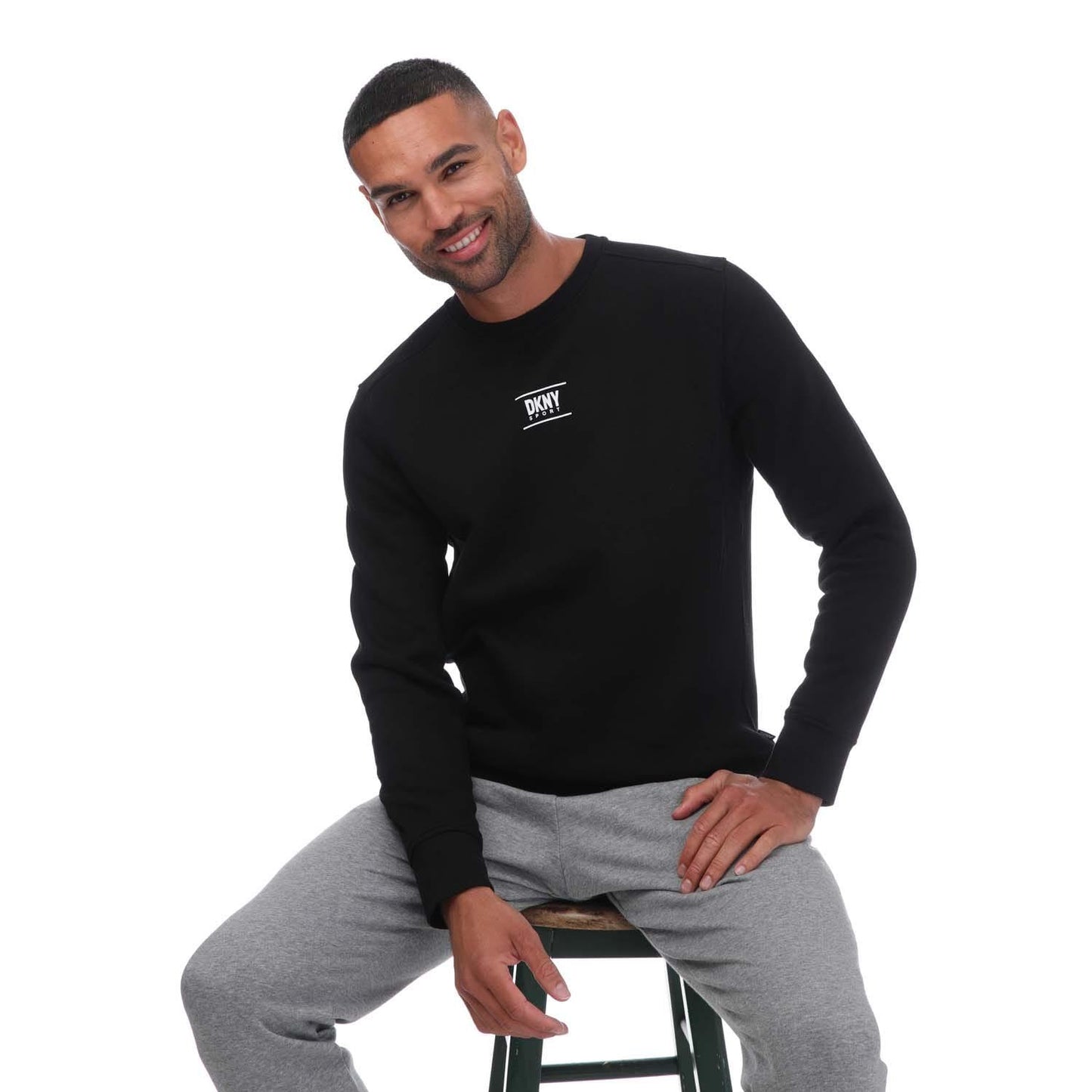 Black - Side - DKNY Mens Logo Printed Crew Neck Sweatshirt