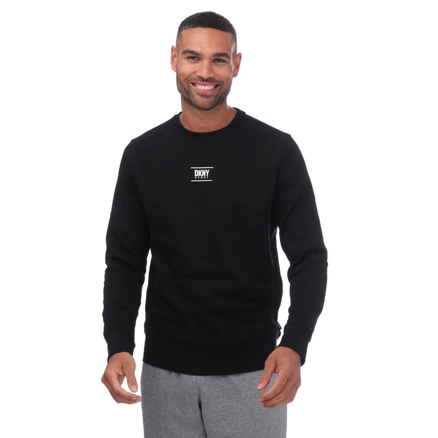Black - Front - DKNY Mens Logo Printed Crew Neck Sweatshirt