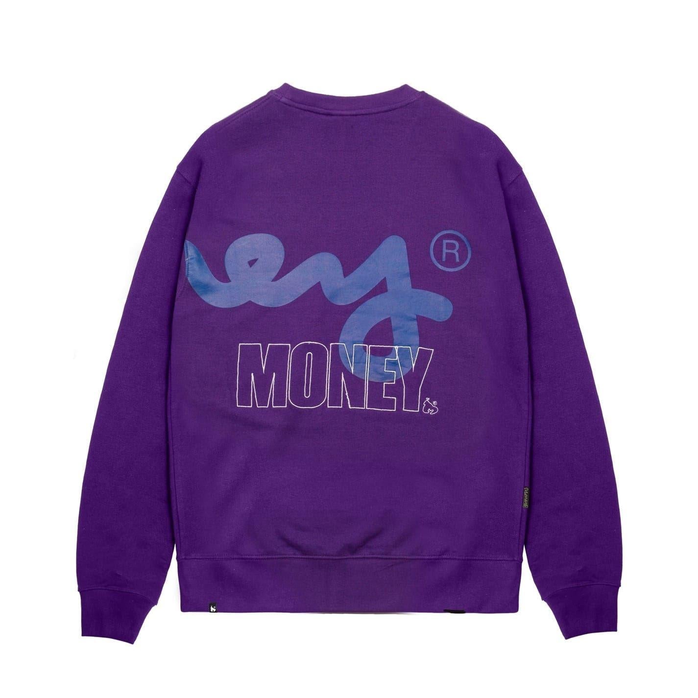 Purple - Back - Money Mens Stencil Crew Neck Sweatshirt