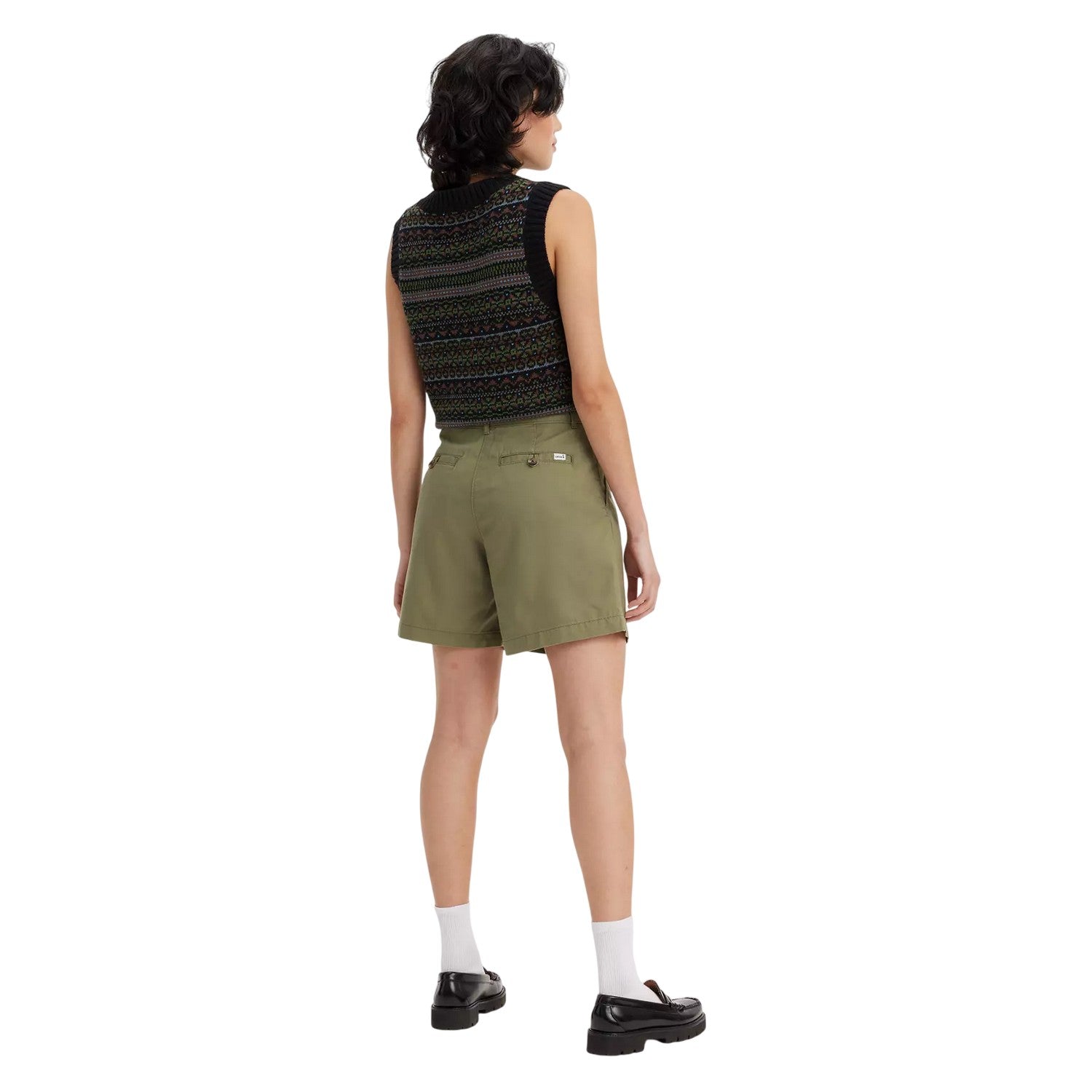 Deep Lichen Green - Back - Levis Womens-Ladies Pleated Shorts