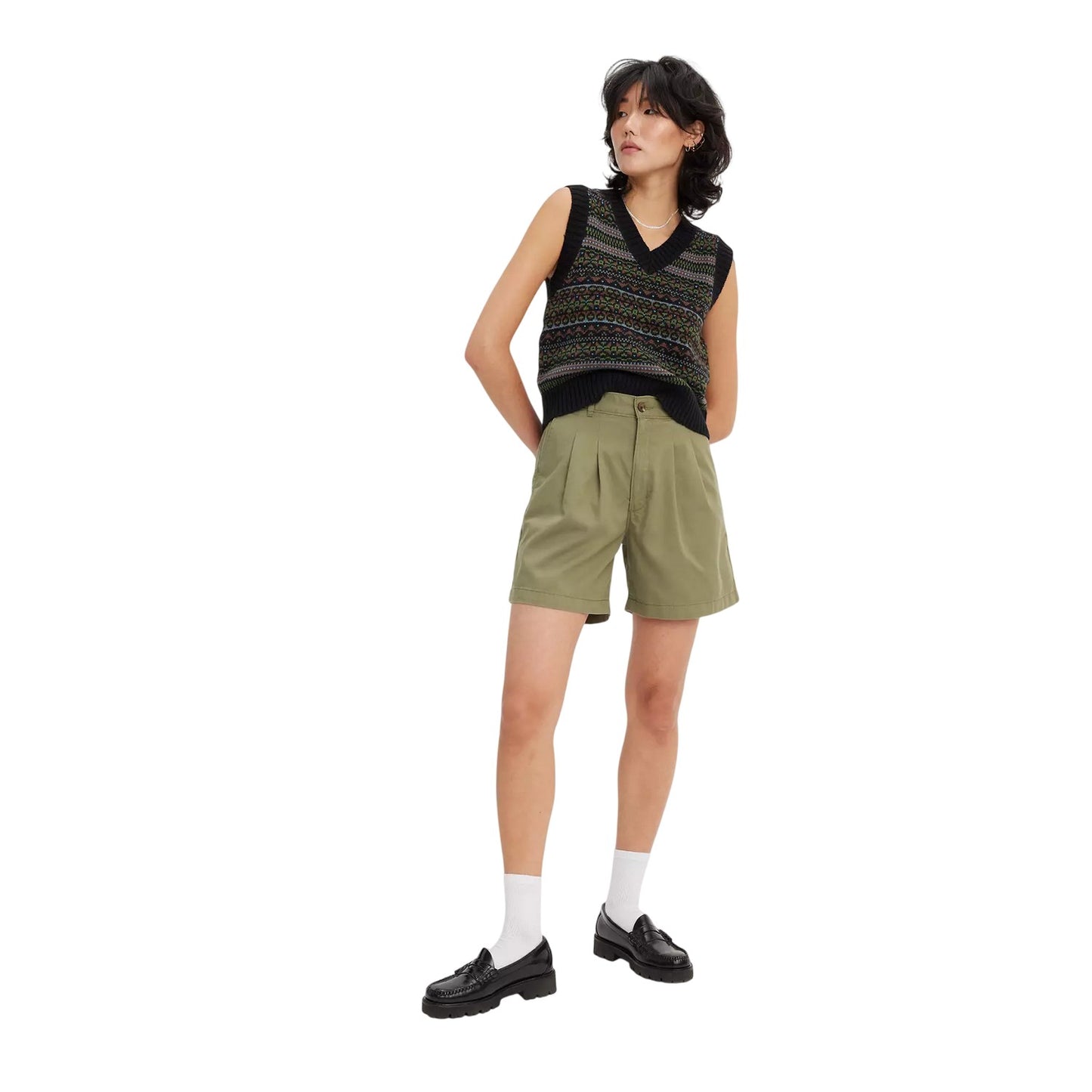Deep Lichen Green - Side - Levis Womens-Ladies Pleated Shorts