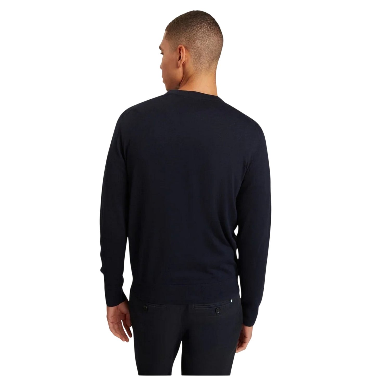 Navy - Back - Ted Baker Mens Merino Wool Long-Sleeved Jumper
