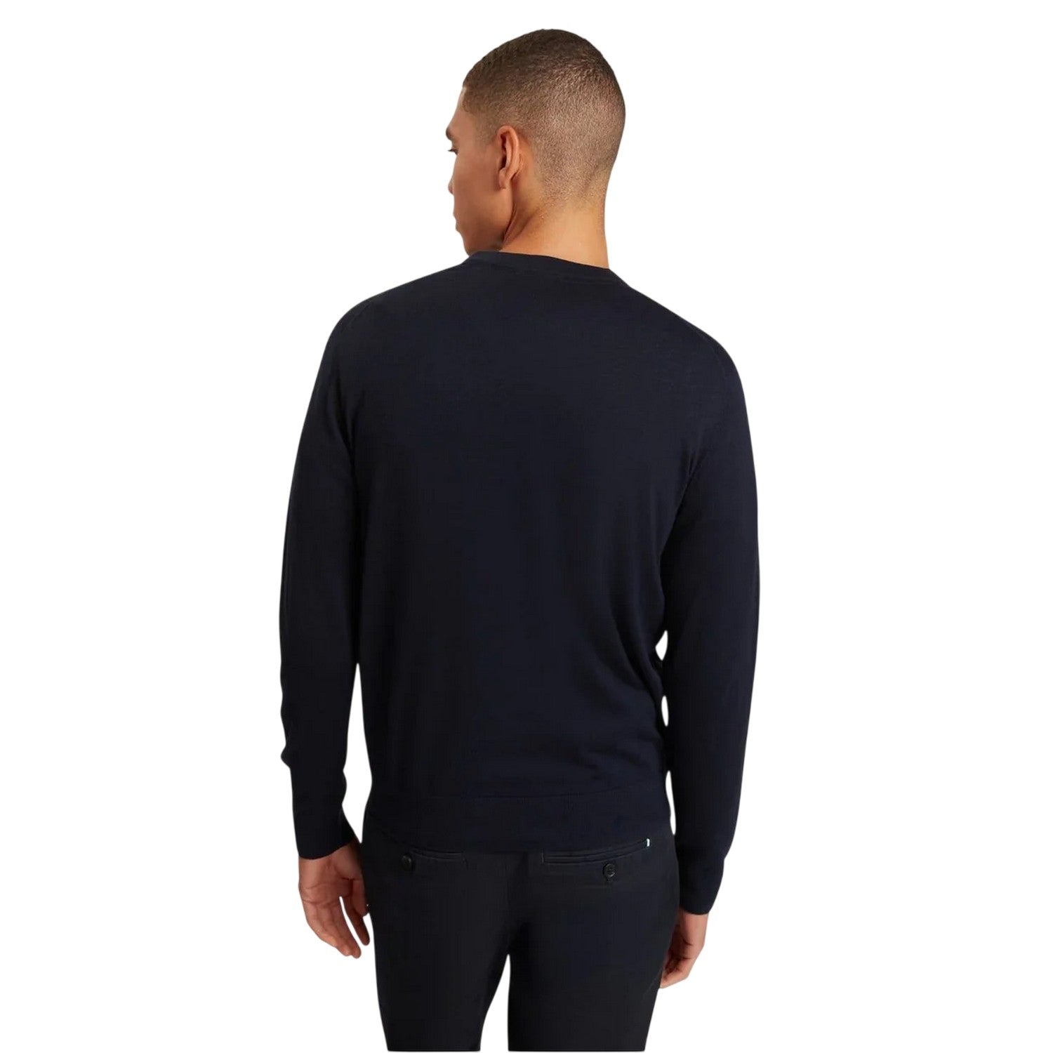Navy - Back - Ted Baker Mens Merino Wool Long-Sleeved Jumper