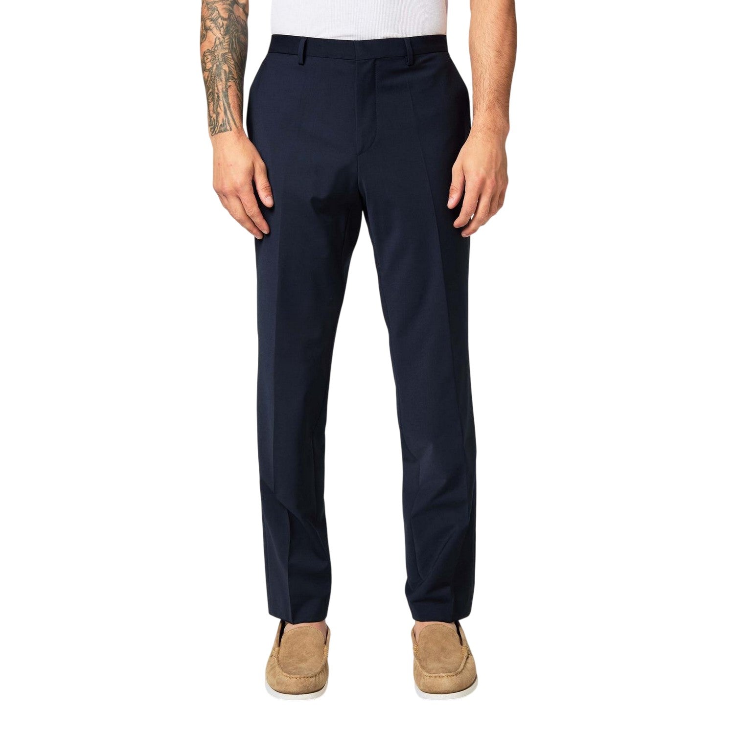 Dark Blue - Side - Hugo Mens Hesten Slim Business Suit Trousers