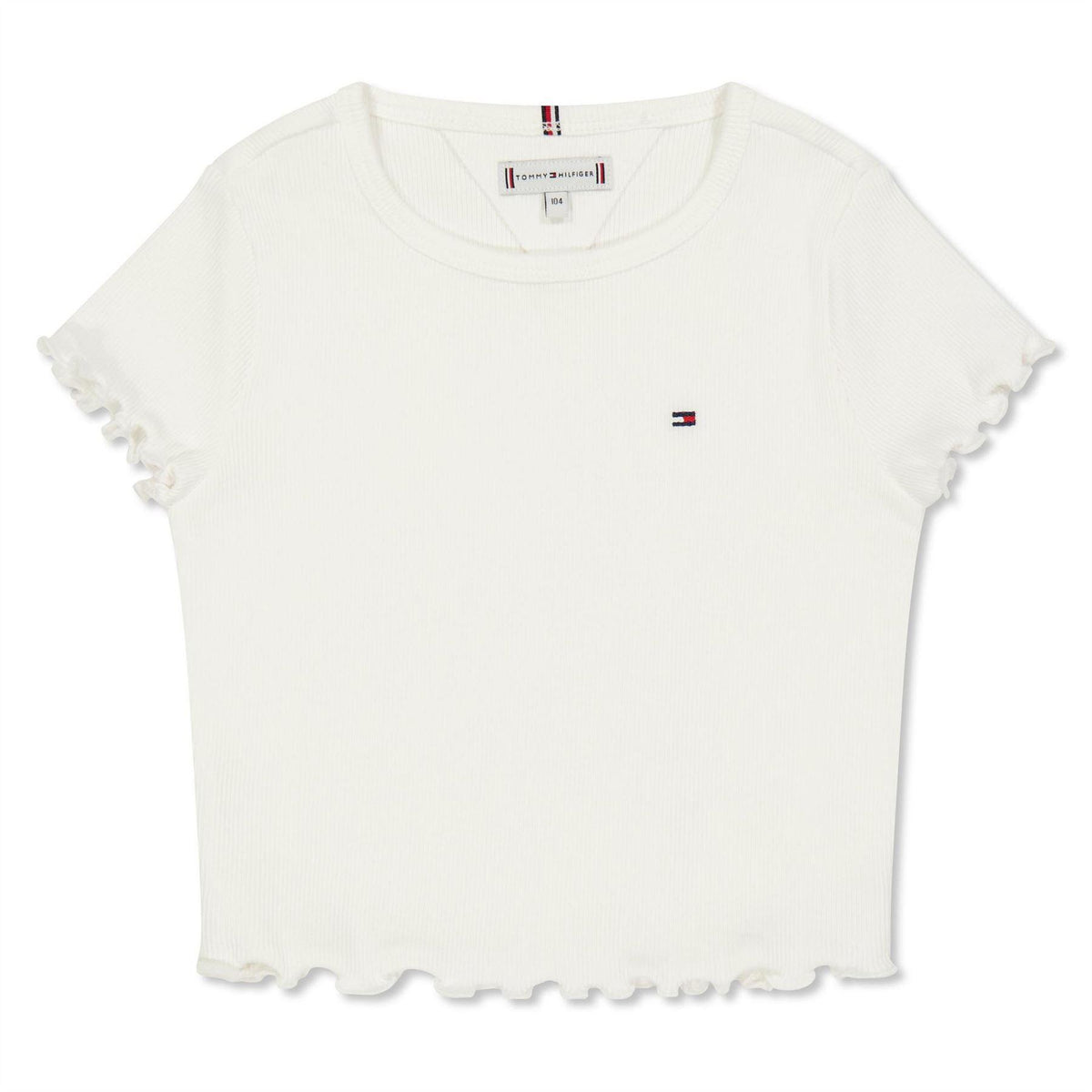 White - Front - Tommy Hilfiger Childrens-Kids Essential Ribbed Short-Sleeved T-Shirt