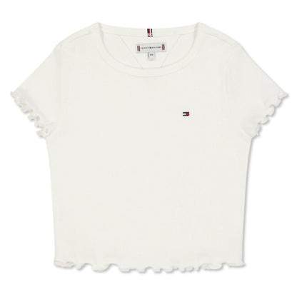 White - Front - Tommy Hilfiger Childrens-Kids Essential Ribbed Short-Sleeved T-Shirt