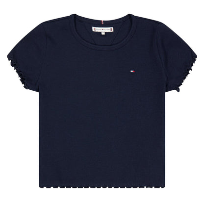 Night Navy - Front - Tommy Hilfiger Childrens-Kids Essential Ribbed Short-Sleeved T-Shirt