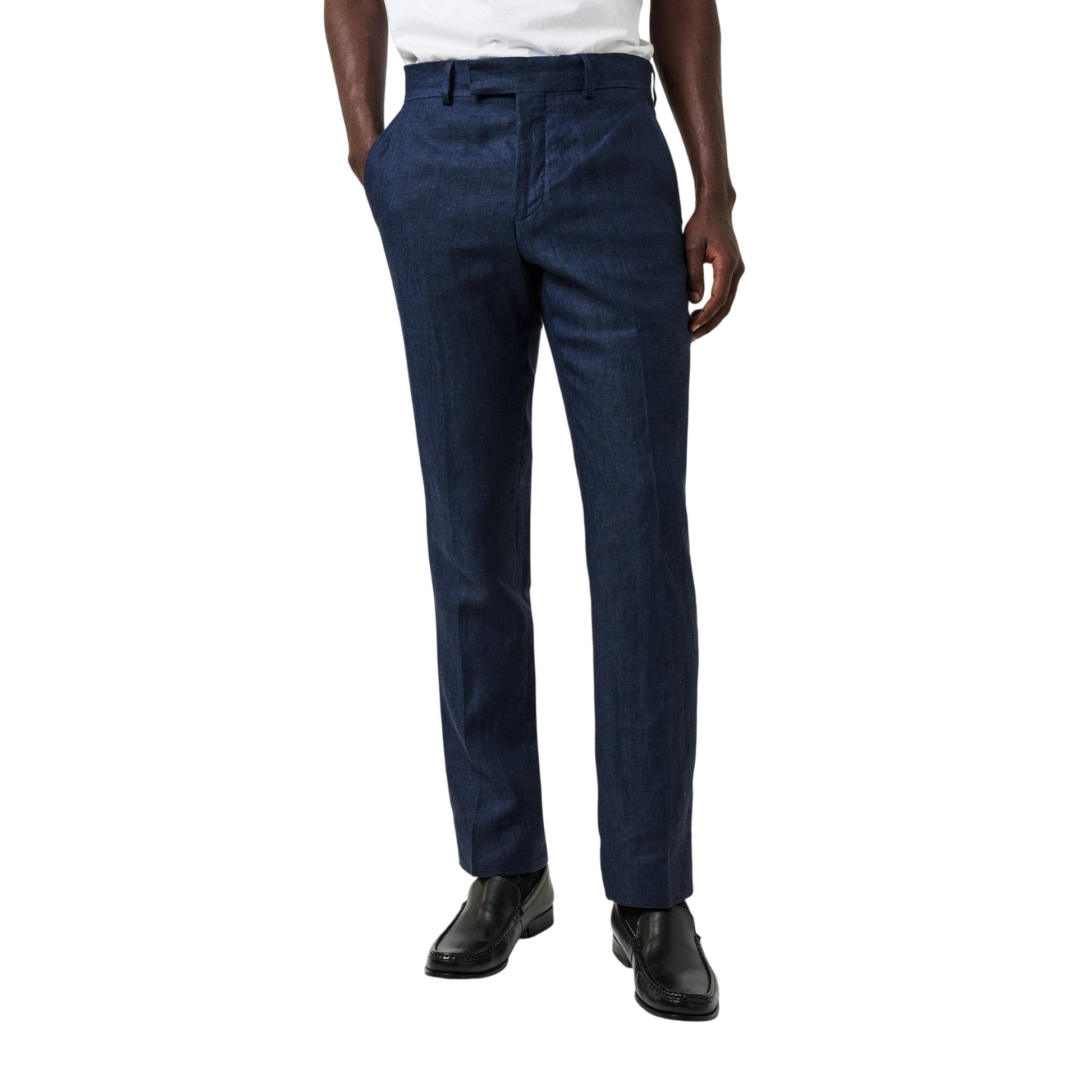 Navy - Side - Without Prejudice Mens Linen Slim Summer Trousers