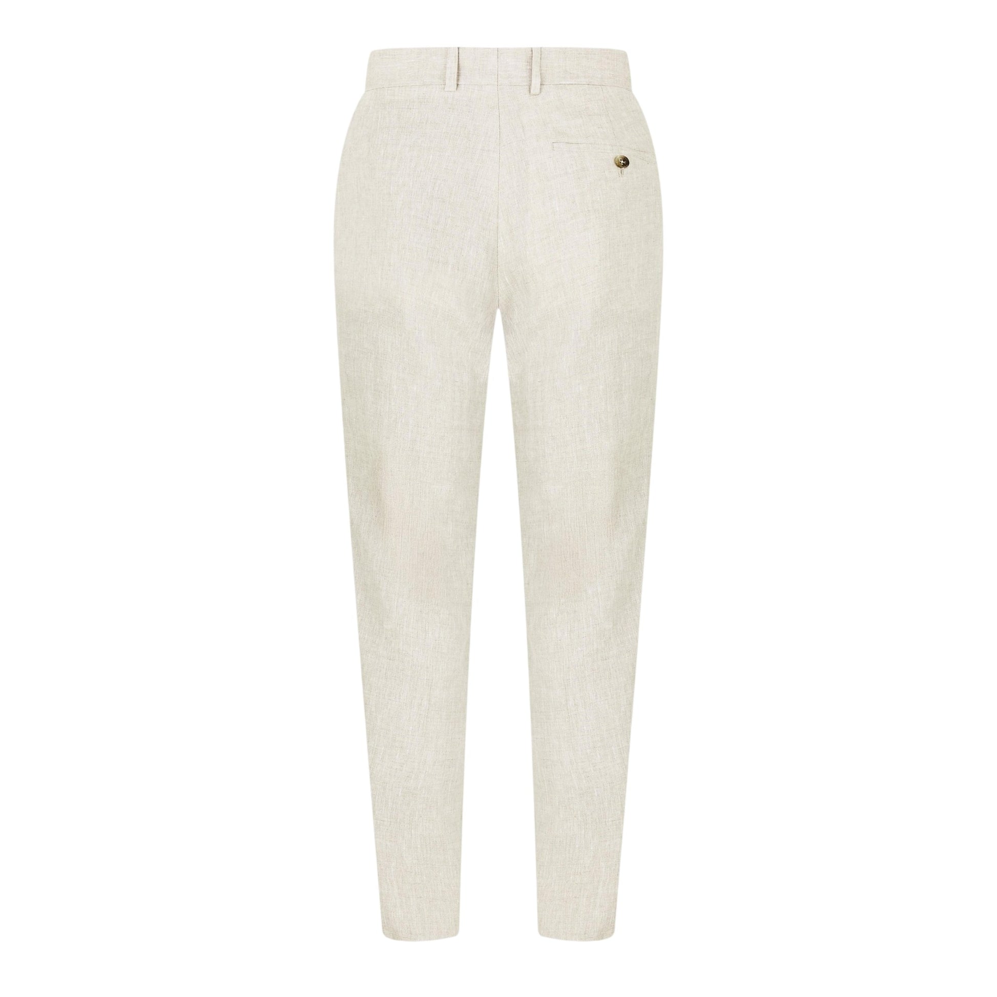 Oatmeal - Back - Without Prejudice Mens Linen Slim Summer Trousers