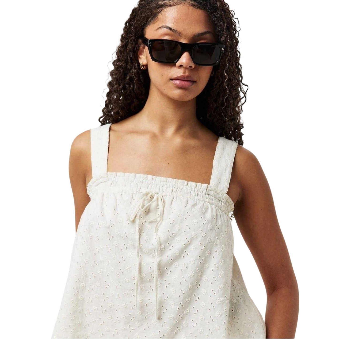 Vintage White - Side - Jack Wills Womens-Ladies Broderie Cotton Shirred Top
