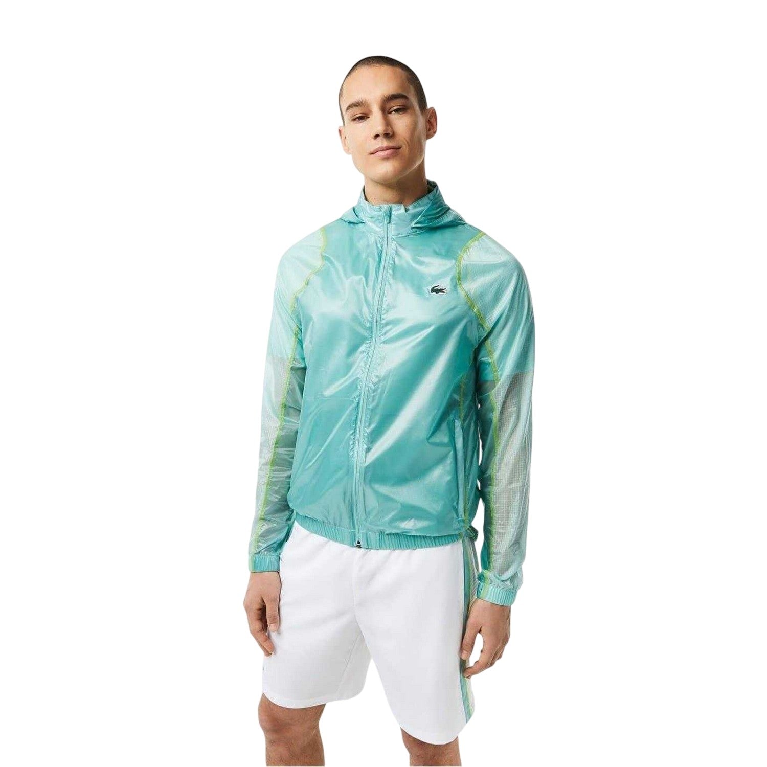 Mint - Front - Lacoste Mens Crocodile Print Hooded Jacket