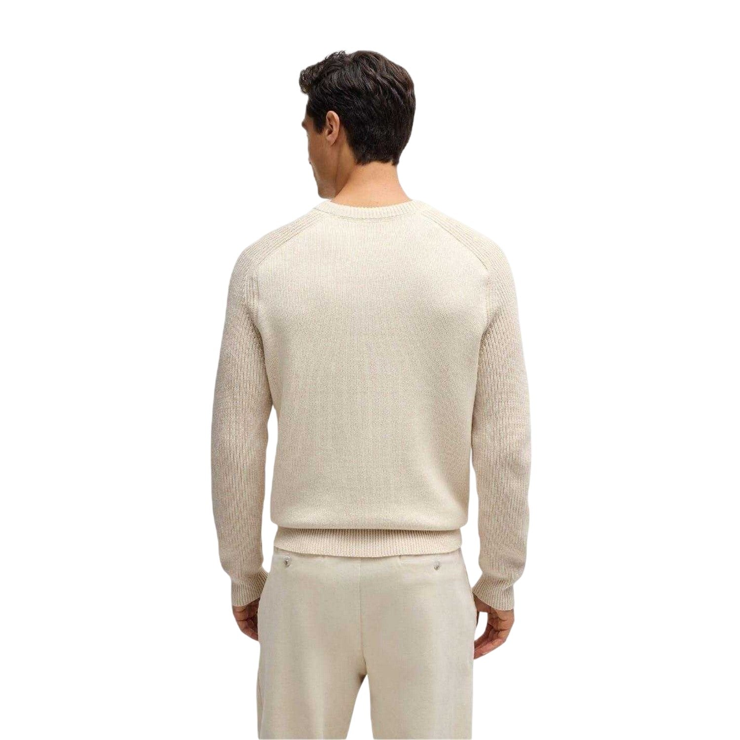 White - Back - Boss Mens Textured Knit Raglan Top