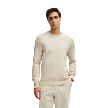 White - Side - Boss Mens Textured Knit Raglan Top