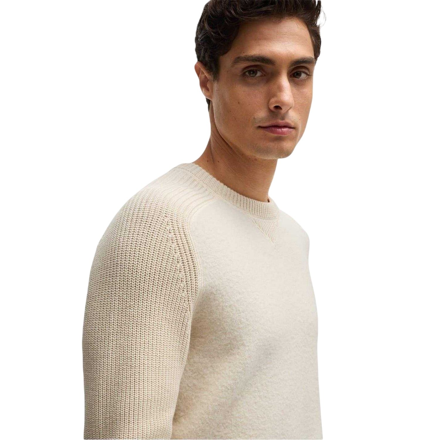 White - Lifestyle - Boss Mens Textured Knit Raglan Top