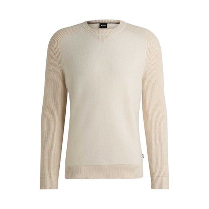 White - Front - Boss Mens Textured Knit Raglan Top