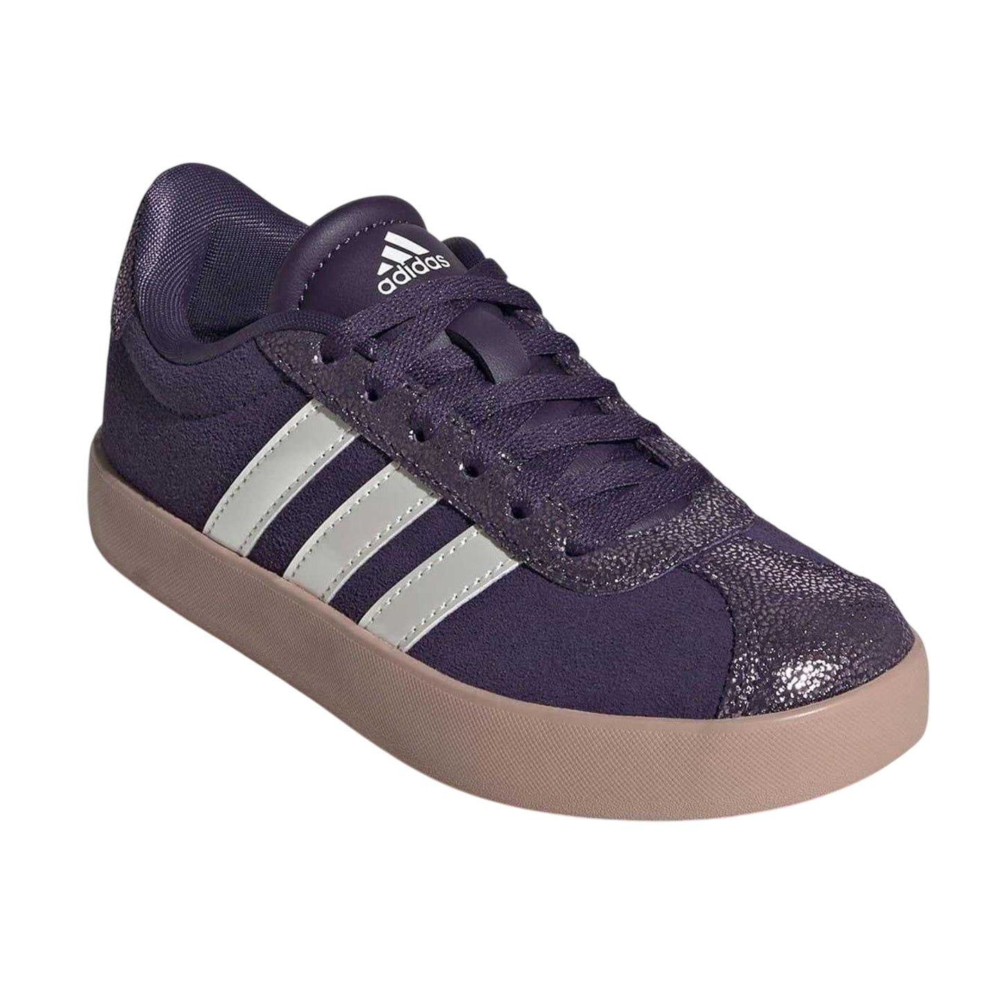 Plum - Side - Adidas Childrens-Kids VL Court 3.0 Leather Trainers