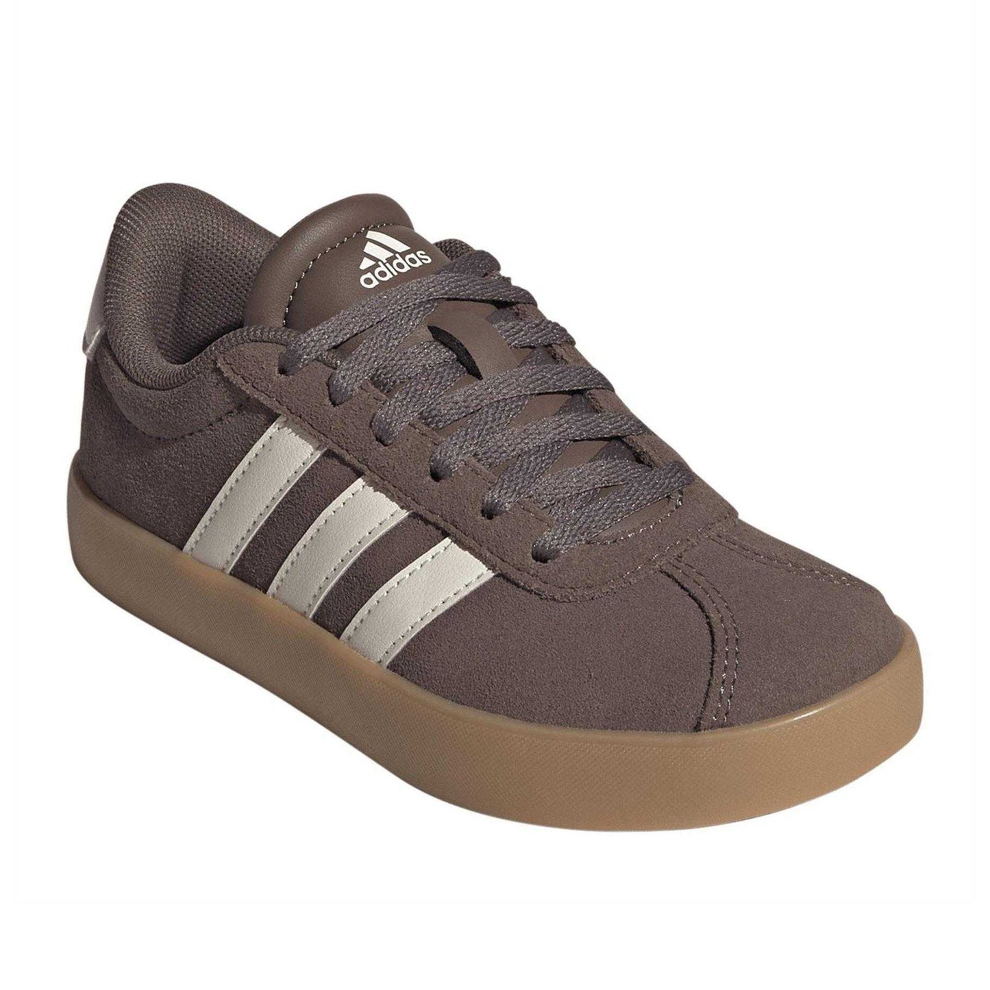 Olive Strata - Side - Adidas Childrens-Kids VL Court 3.0 Leather Trainers