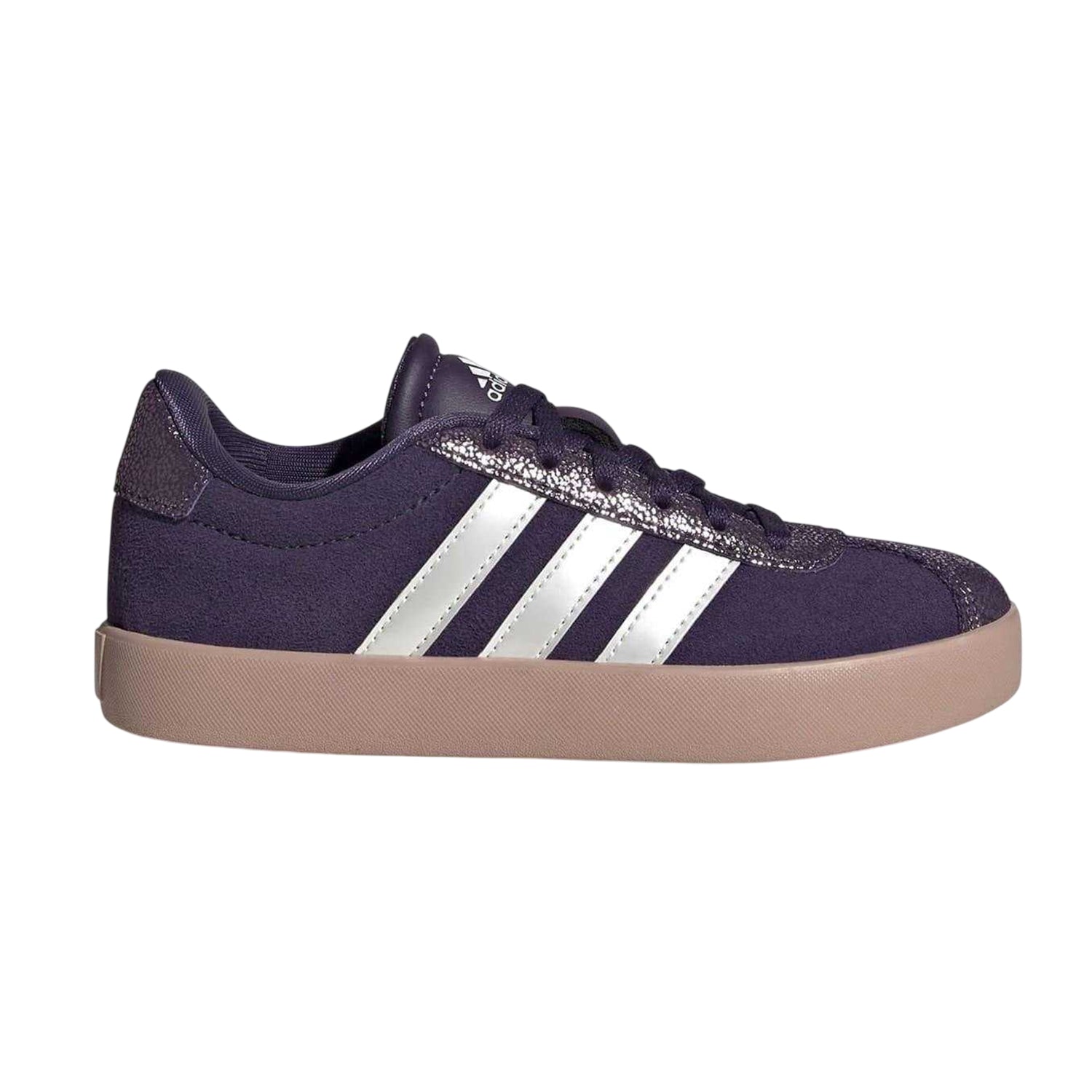 Plum - Front - Adidas Childrens-Kids VL Court 3.0 Leather Trainers