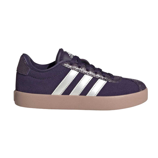 Plum - Front - Adidas Childrens-Kids VL Court 3.0 Leather Trainers