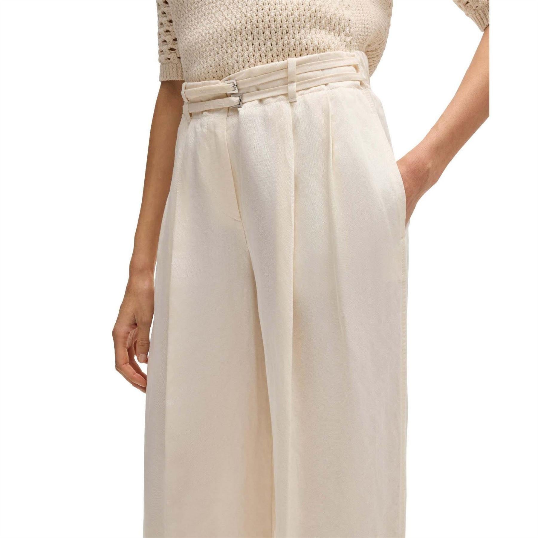 White - Side - Boss Womens-Ladies Taualy-W Relaxed Fit Trousers