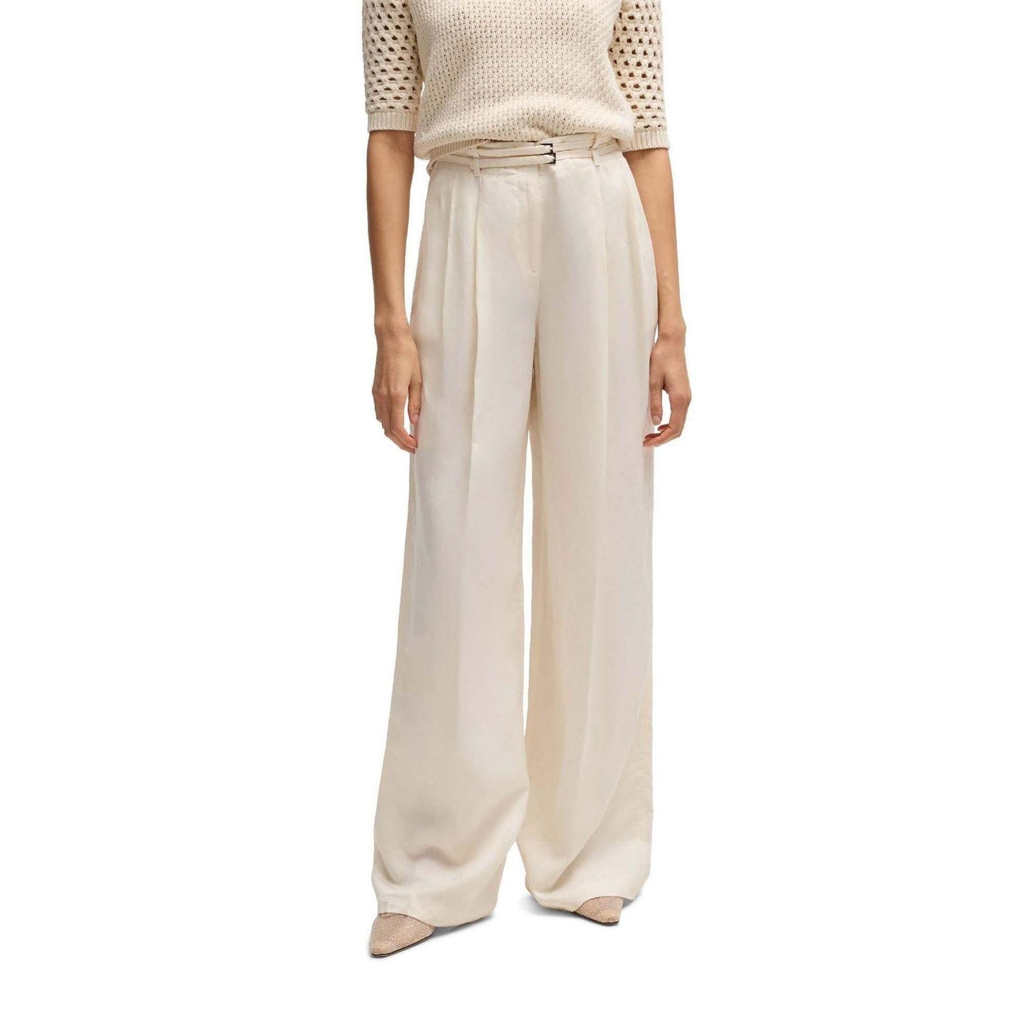White - Lifestyle - Boss Womens-Ladies Taualy-W Relaxed Fit Trousers