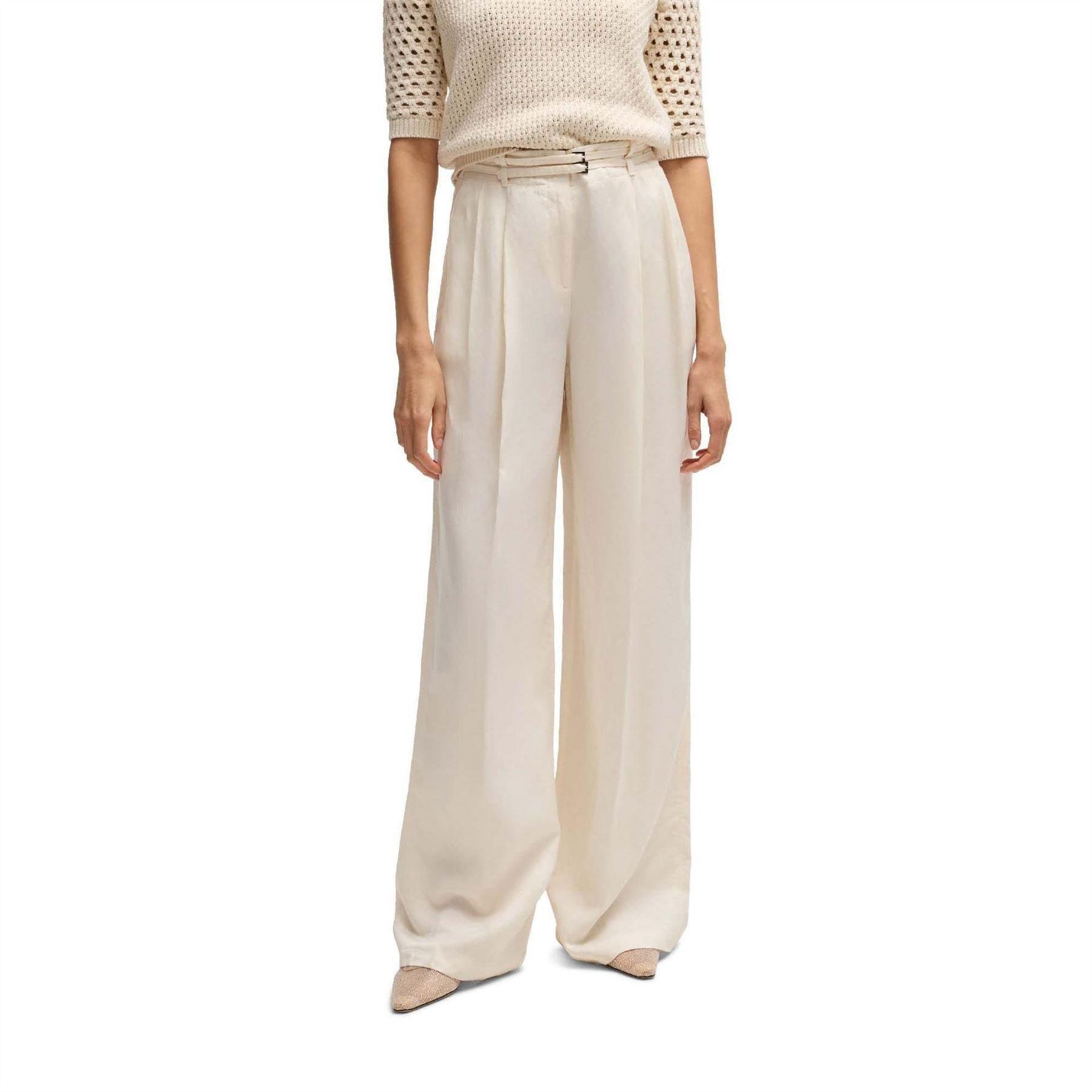 White - Lifestyle - Boss Womens-Ladies Taualy-W Relaxed Fit Trousers
