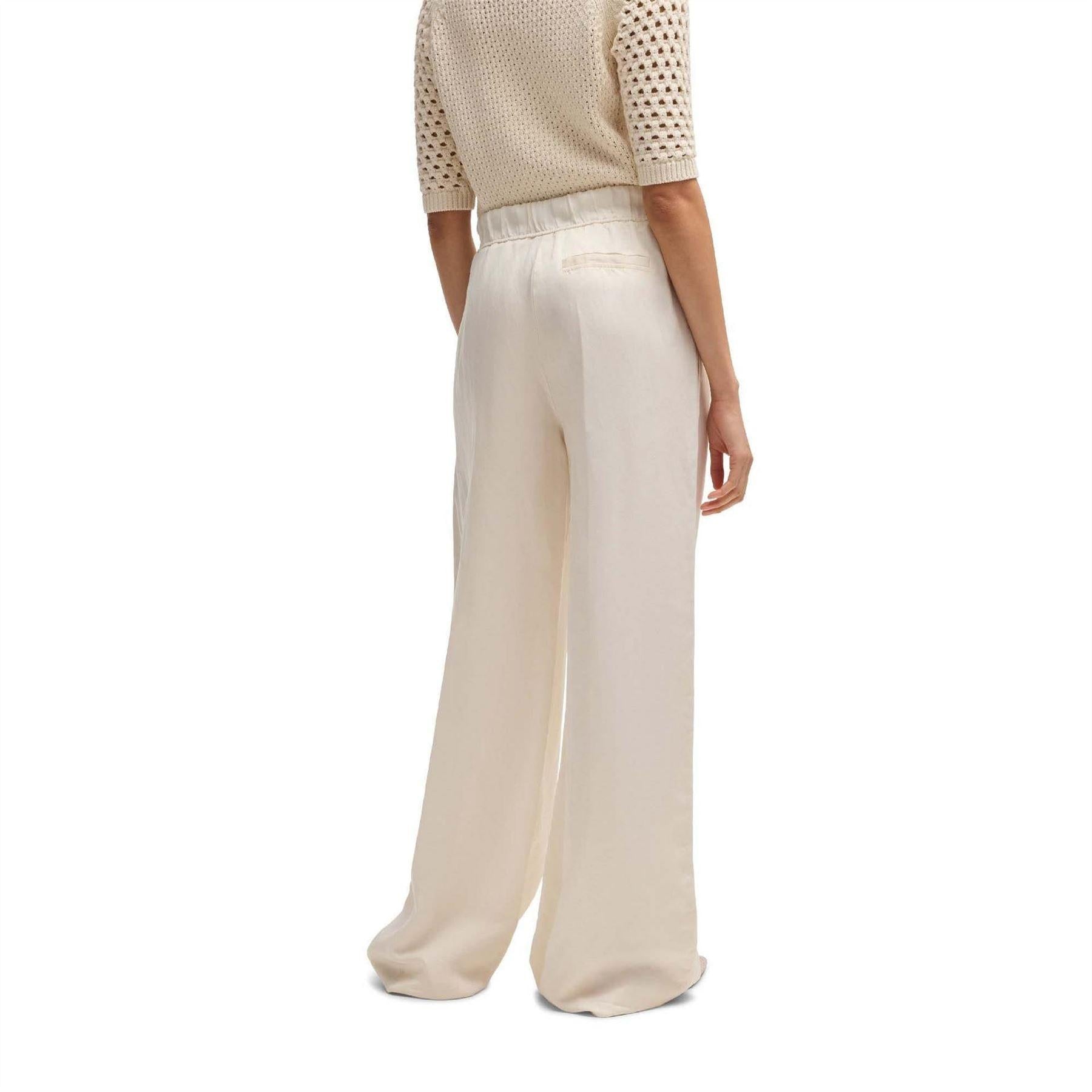 White - Pack Shot - Boss Womens-Ladies Taualy-W Relaxed Fit Trousers