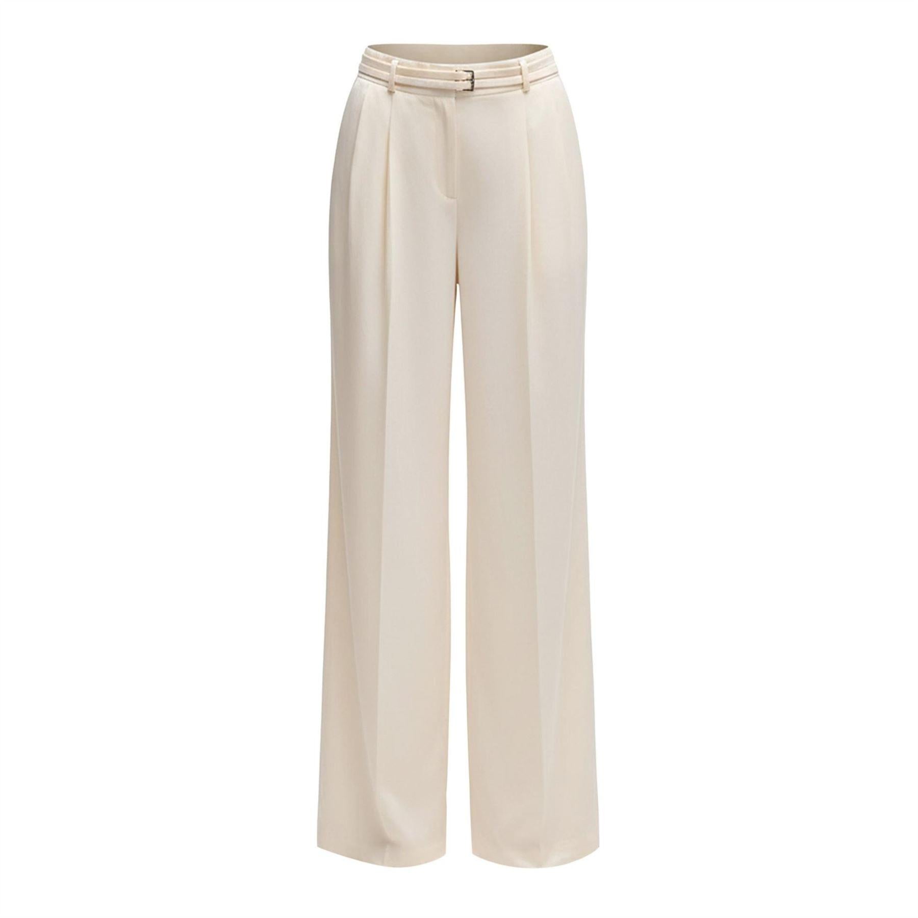 White - Front - Boss Womens-Ladies Taualy-W Relaxed Fit Trousers