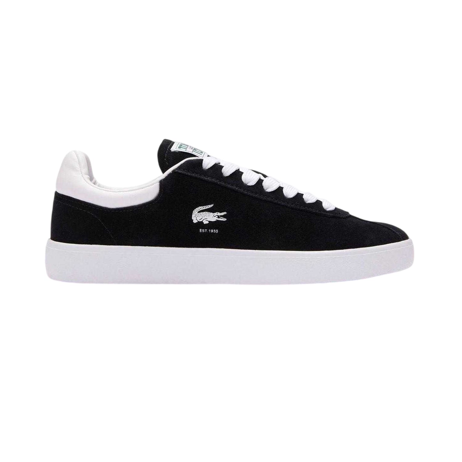 Black-White - Side - Lacoste Womens-Ladies Baseshot Suede Trainers