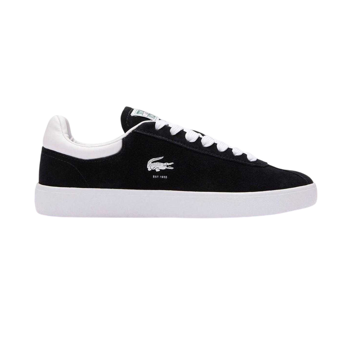 Black-White - Side - Lacoste Womens-Ladies Baseshot Suede Trainers