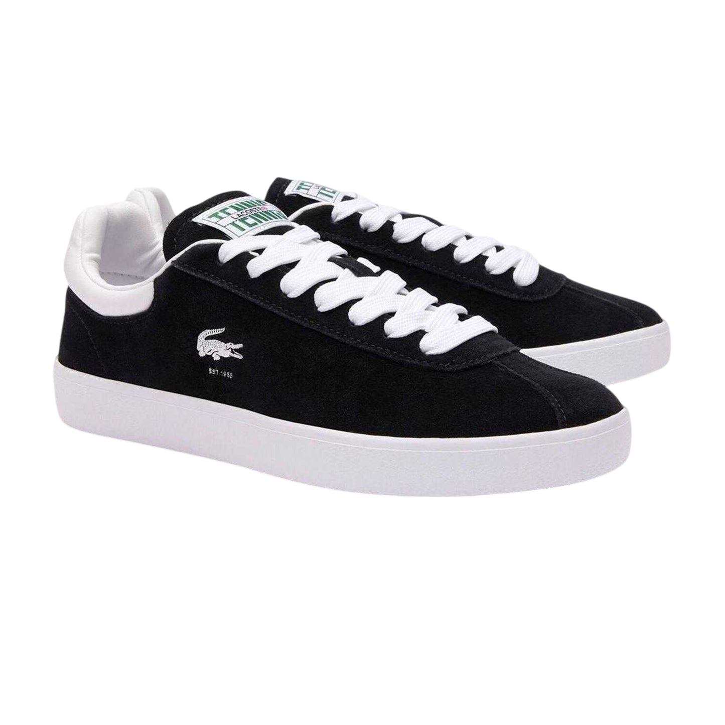 Black-White - Front - Lacoste Womens-Ladies Baseshot Suede Trainers