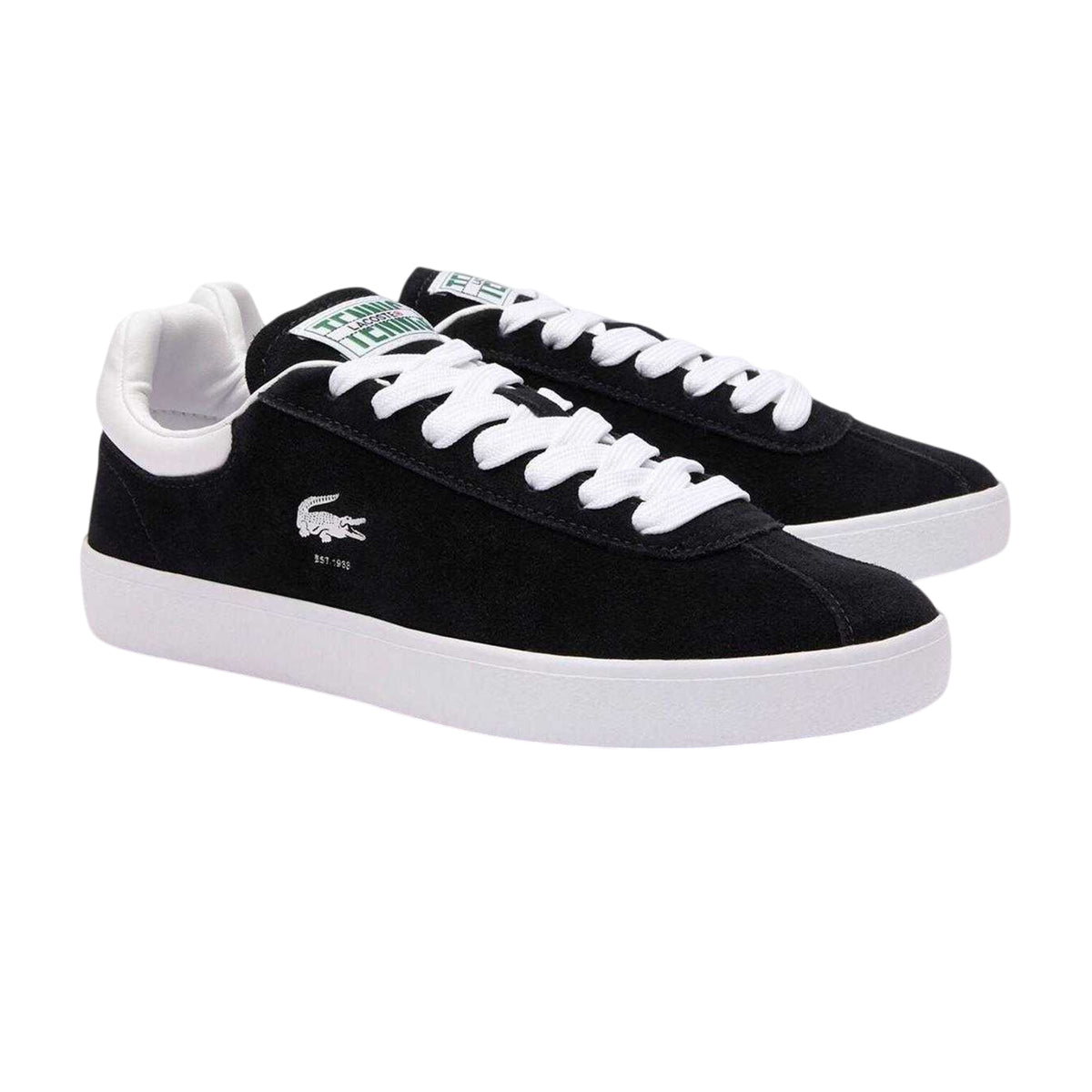 Black-White - Front - Lacoste Womens-Ladies Baseshot Suede Trainers